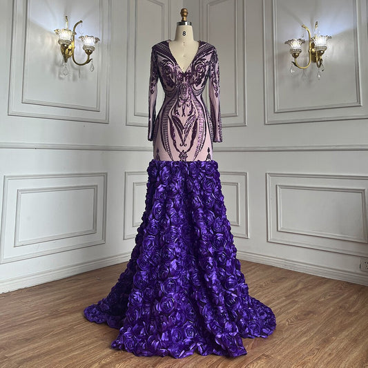 Vestidos de fiesta largos morados 2025, de lujo, con lentejuelas, estilo sirena, sexys, para chicas negras, vestidos de fiesta de gala 2025 LA72071 