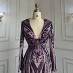 Vestidos de fiesta largos morados 2025, de lujo, con lentejuelas, estilo sirena, sexys, para chicas negras, vestidos de fiesta de gala 2025 LA72071 