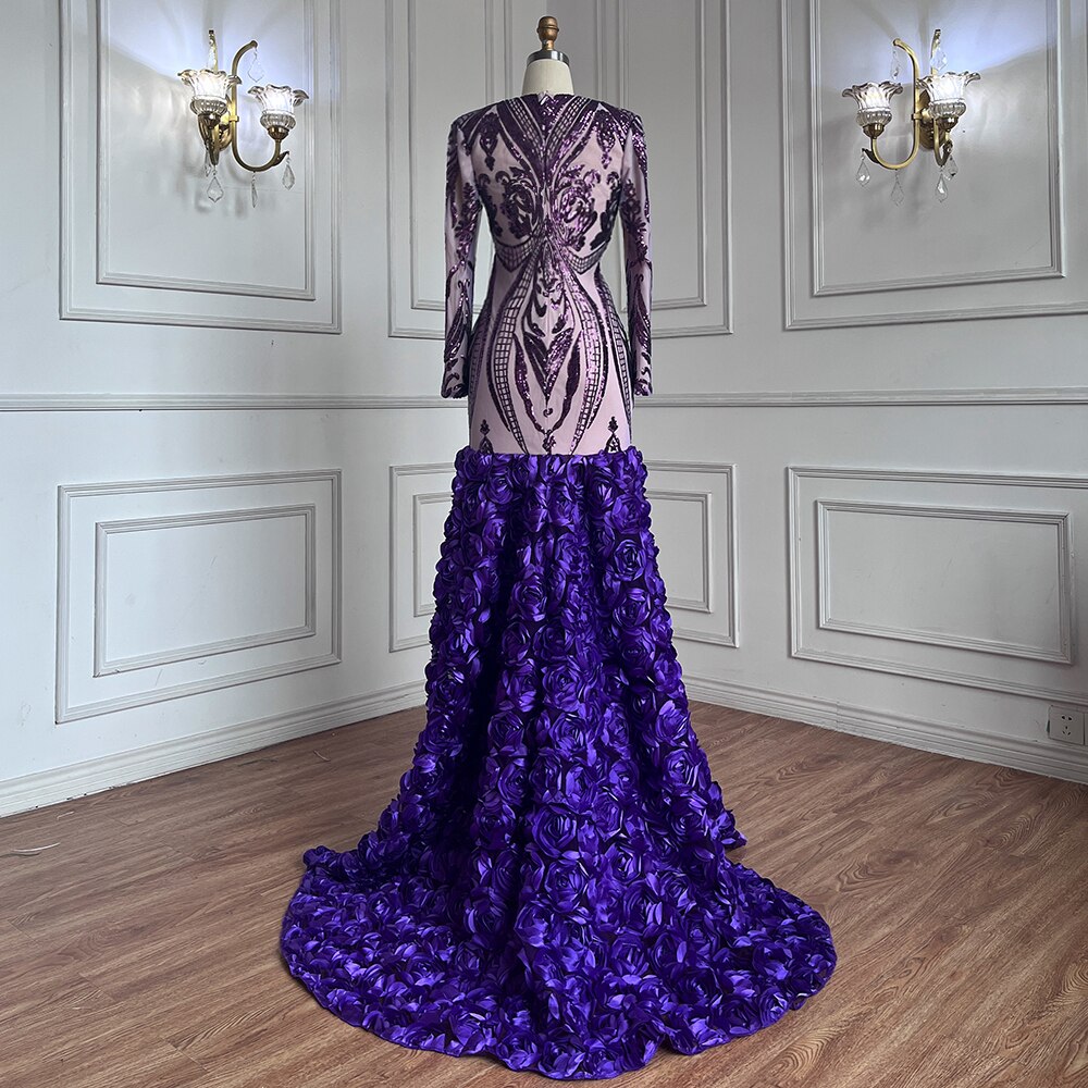 Vestidos de fiesta largos morados 2025, de lujo, con lentejuelas, estilo sirena, sexys, para chicas negras, vestidos de fiesta de gala 2025 LA72071 