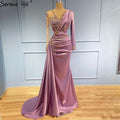 Purple Mermaid Satin Evening Dresses Gowns 2025 Elegant Beaded Luxury For Women Party LA71364