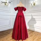 Vestidos de noche rojos de satén con corte en A, sencillos, con hombros descubiertos y sexys, para mujer, para fiestas, LA71286 