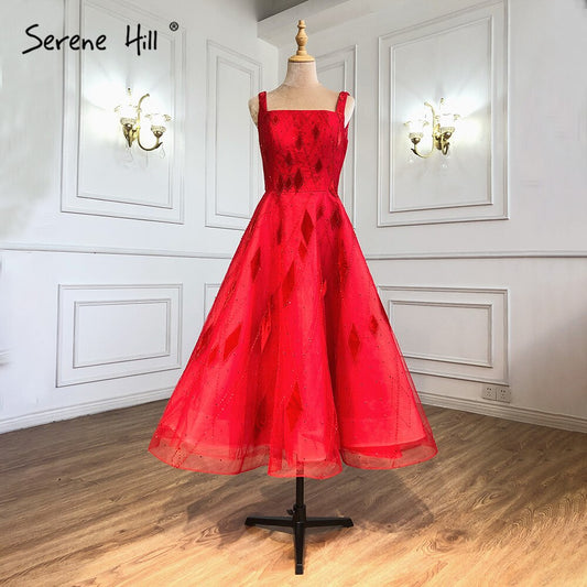 Vestidos de noche rojos hasta los tobillos, 2025, con cuentas, corte A, sexys, para mujer, para bodas y fiestas LA70913 
