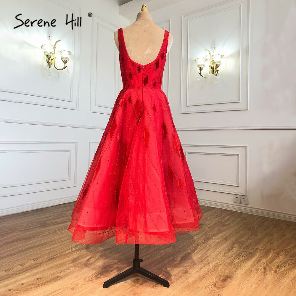 Rote knöchellange Abendkleider Kleider 2025 Perlen A-Linie Sexy für Frauen Hochzeit Party LA70913 