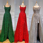 Rotes, perlenbesetztes, geschlitztes Meerjungfrau-Abendkleid im ärmellosen Stil LA70765