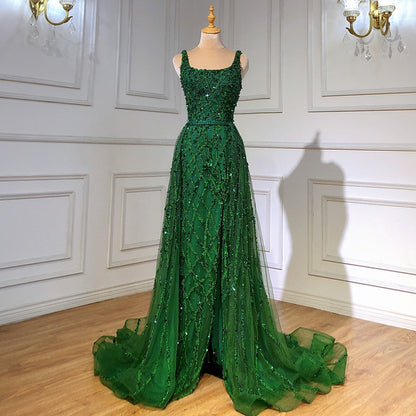 Vestido de noche de lujo con escote sirena, sin mangas y cuentas rojas LA70765