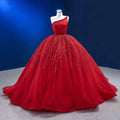 Rot Elegante Eine Schulter Lace Up Perlen Perlen Luxus Braut Kleider Hochzeit Kleid 2025 High-End Nach Maß HM222191 