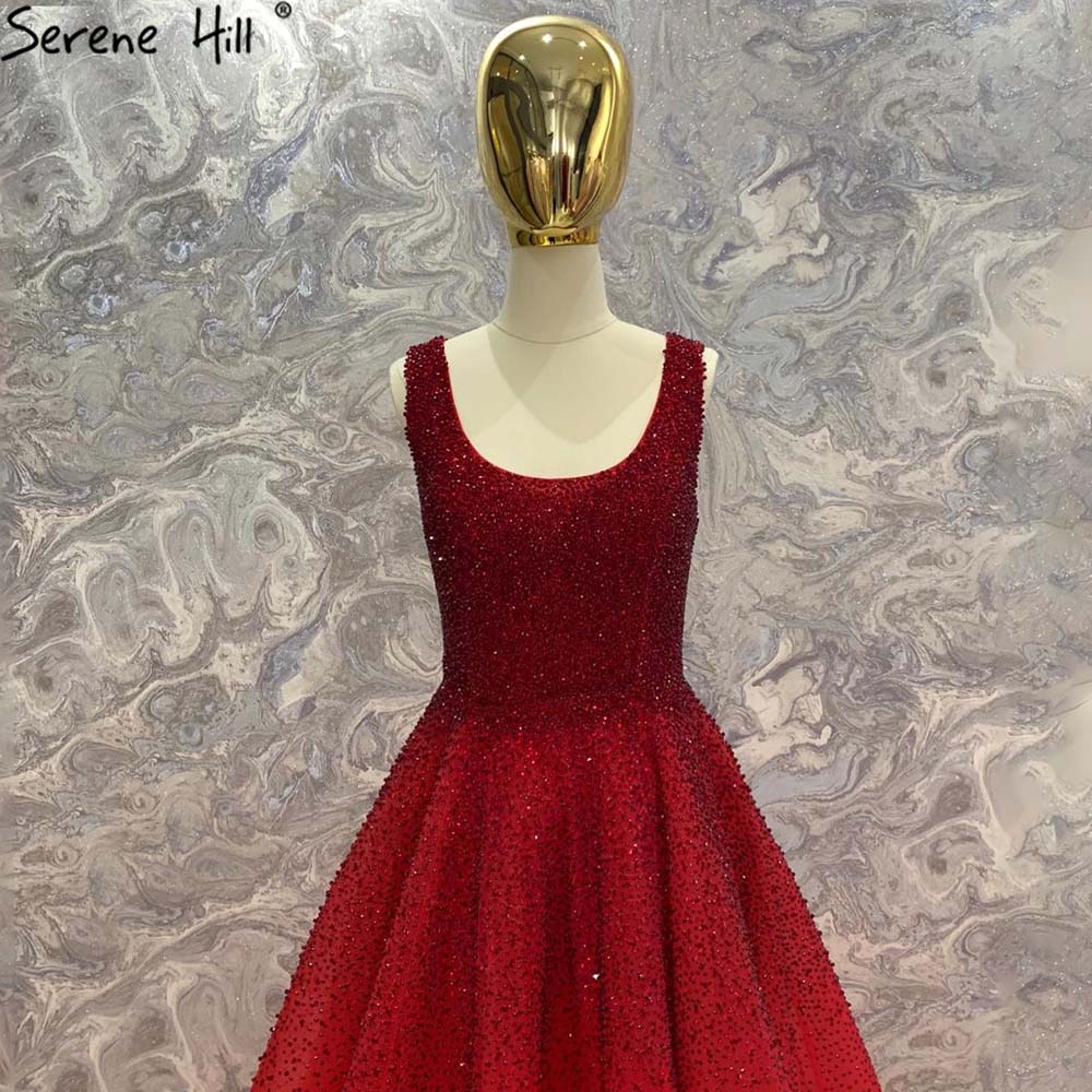 Vestidos de noche rojos con cristales, corte A, de lujo, sin mangas, sexys, para mujer, fiesta, LA70232A 