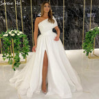 Vestido de noche rojo con abertura alta, sexy, corte A, un hombro, sencillo, formal, LA71114 