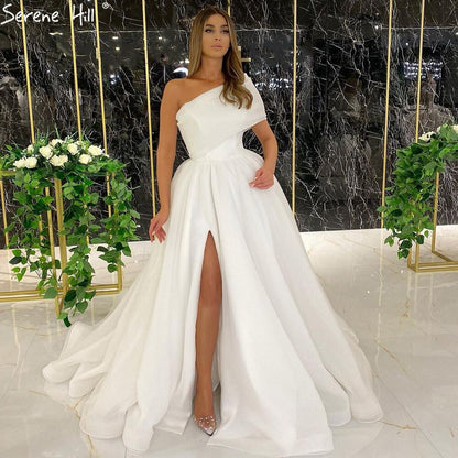 Red High Split Sexy Evening Gowns 2025 A-Line One shoulder Simple Formal Dress Design LA71114