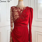 Red Mermaid Split Abendkleider Kleider 2025 Satin Perlen Elegante Sexy Für Frauen Party LA70992 