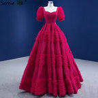 Red Puff Sleeves Brautkleider 2025 Rüschen Sexy Lace Up Braut Kleider HM67361 Nach Maß 