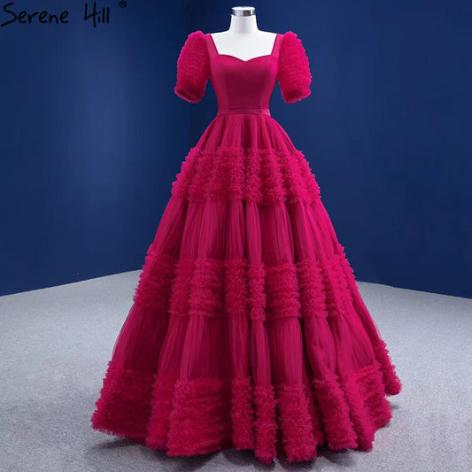Vestidos de novia rojos con mangas abullonadas 2025, con volantes, sexys, con cordones, HM67361, hechos a medida 