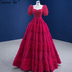 Red Puff Sleeves Brautkleider 2025 Rüschen Sexy Lace Up Braut Kleider HM67361 Nach Maß 