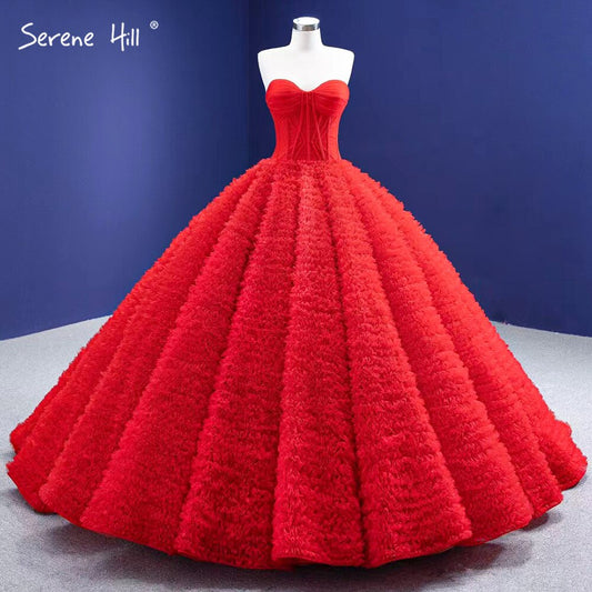 Vestidos de novia de alta gama con volantes rojos 2025, con cordones, sencillos y sexys, HM67301, hechos a medida 