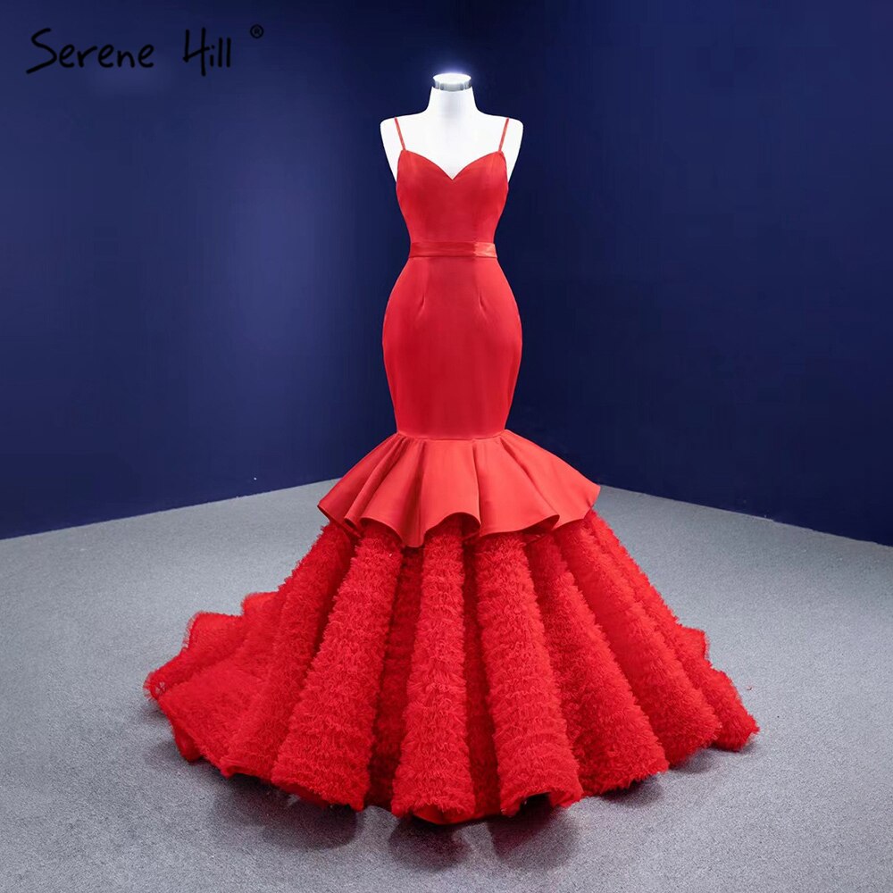 Rot Rüschen Meerjungfrau Brautkleider 2025 Spaghetti Strap Elegante Sexy Braut Kleider HM67311 Nach Maß 