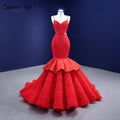 Rot Rüschen Meerjungfrau Brautkleider 2025 Spaghetti Strap Elegante Sexy Braut Kleider HM67311 Nach Maß 