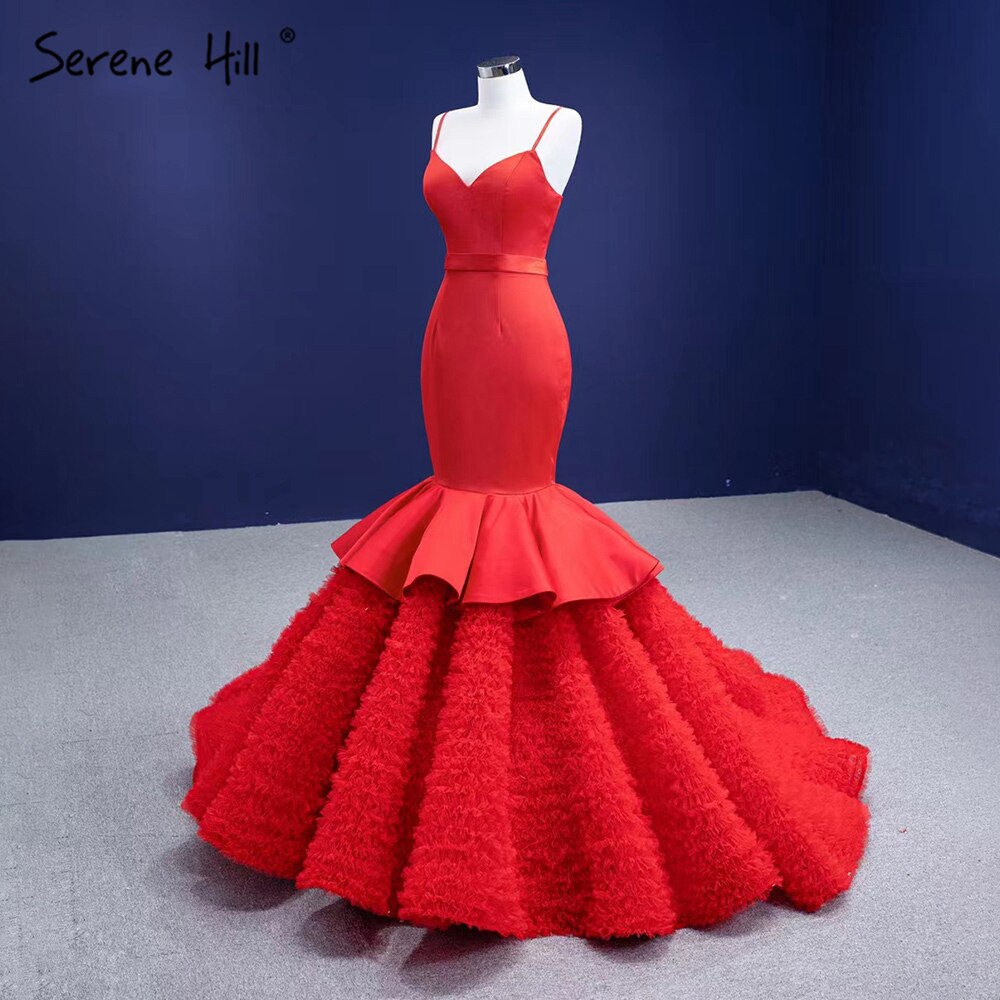 Rot Rüschen Meerjungfrau Brautkleider 2025 Spaghetti Strap Elegante Sexy Braut Kleider HM67311 Nach Maß 