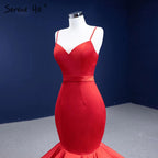 Rot Rüschen Meerjungfrau Brautkleider 2025 Spaghetti Strap Elegante Sexy Braut Kleider HM67311 Nach Maß 