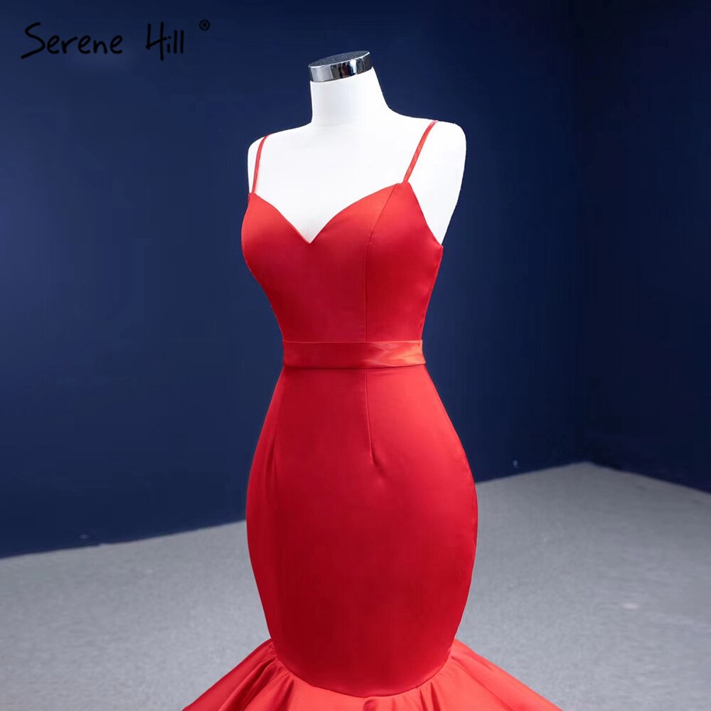 Rot Rüschen Meerjungfrau Brautkleider 2025 Spaghetti Strap Elegante Sexy Braut Kleider HM67311 Nach Maß 