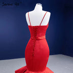 Rot Rüschen Meerjungfrau Brautkleider 2025 Spaghetti Strap Elegante Sexy Braut Kleider HM67311 Nach Maß 