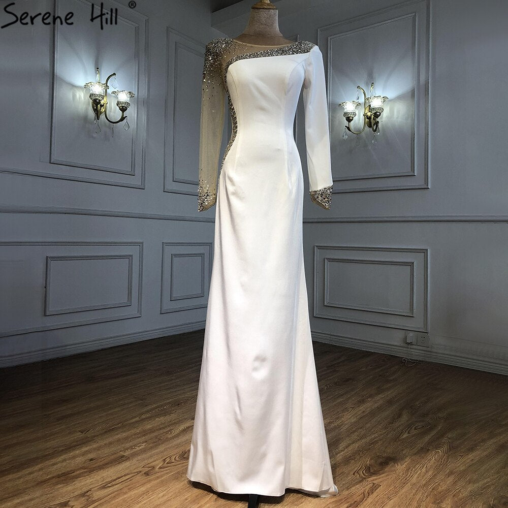 Red Satin Mermaid Evening Dresses Gowns 2025 Elegant Beaded Sexy For Women Wedding Party LA71152