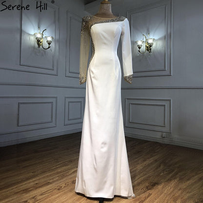 Vestidos de noche de sirena de satén rojo 2025, elegantes y sexys con cuentas para mujer, para bodas y fiestas LA71152 