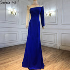 Red Satin Mermaid Evening Dresses Gowns 2025 Elegant Beaded Sexy For Women Wedding Party LA71152