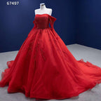 Vestido de novia rojo sexy con hombros descubiertos, perlas y cuentas de lujo, vestido de novia 2025 de alta gama, hecho a medida HM67497 