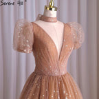 Rose Rosa A-linie Abendkleider Kleider 2025 Kurzen Ärmeln Sexy Für Frauen Hochzeit Party LA70599 