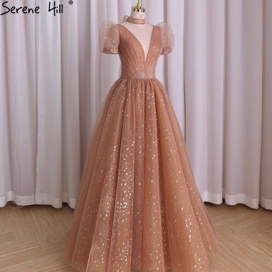 Rose Pink A-Line Evening Dresses Gowns 2025 Short Sleeves Sexy For Women Wedding Party LA70599
