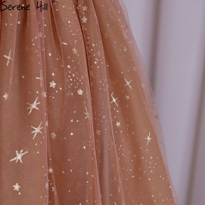 Rose Pink A-Line Evening Dresses Gowns 2025 Short Sleeves Sexy For Women Wedding Party LA70599