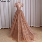 Rose Rosa A-linie Abendkleider Kleider 2025 Kurzen Ärmeln Sexy Für Frauen Hochzeit Party LA70599 