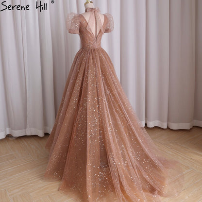 Rose Pink A-Line Evening Dresses Gowns 2025 Short Sleeves Sexy For Women Wedding Party LA70599