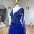 Königsblaues Luxus-Abendkleid aus Dubai mit Cape-Ärmeln LA72315