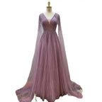 Königsblaues Luxus-Abendkleid aus Dubai mit Cape-Ärmeln LA72315