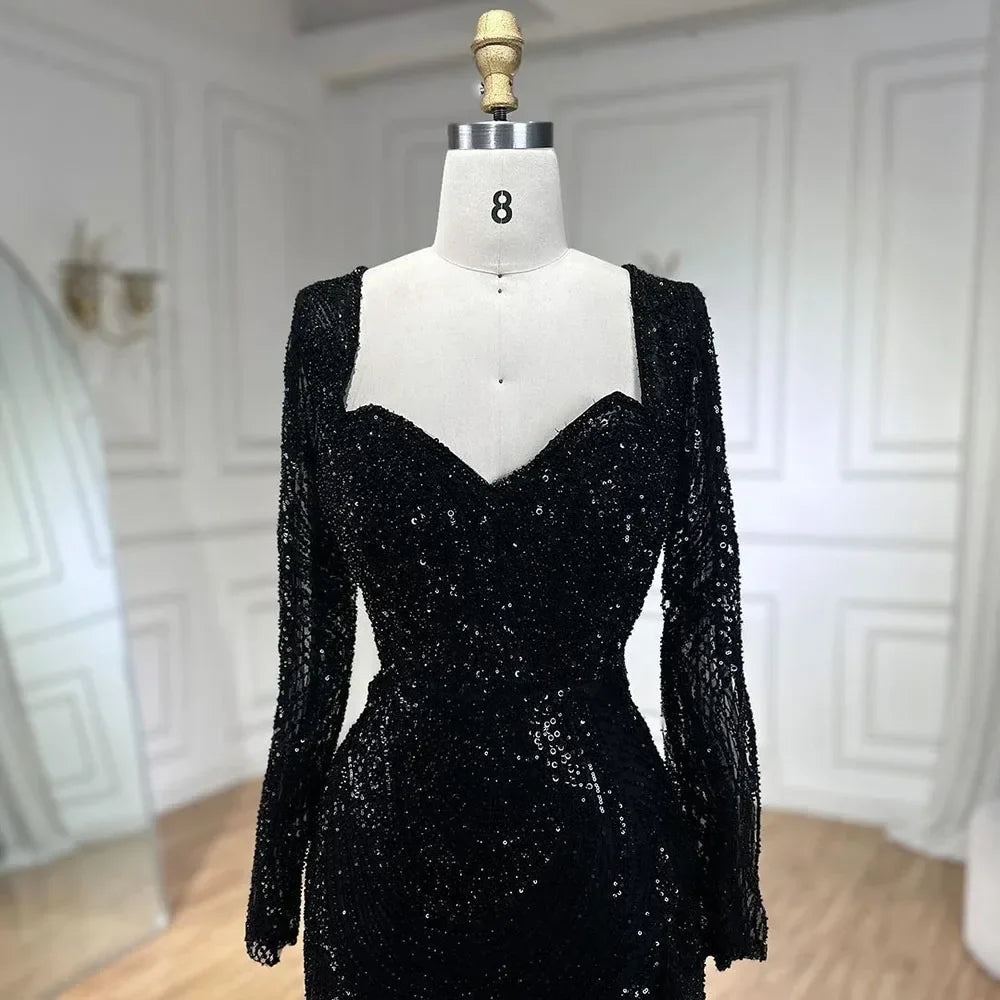 Vestido de noche largo de lujo con cuentas y plumas, sirena azul real, brillante, para mujer, fiesta 2025 LA72387 