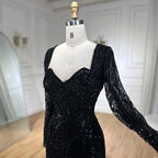 Vestido de noche largo de lujo con cuentas y plumas, sirena azul real, brillante, para mujer, fiesta 2025 LA72387 