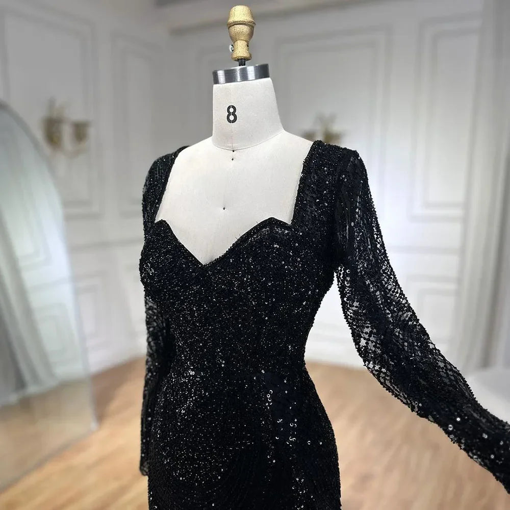 Royal Blue Mermai Sparkle Beaded Luxury Long Evening Dresses Gowns Beaded Feathers for Women Party 2025 LA72387