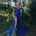 Royal Blue Mermaid Abendkleider Kleider 2025 Luxus Perlen High Split Elegant Für Frauen Party Kleid LA71425 
