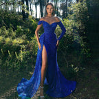 Royal Blue Mermaid Abendkleider Kleider 2025 Luxus Perlen High Split Elegant Für Frauen Party Kleid LA71425 