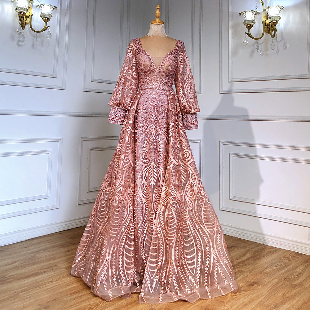 Rosa sirena Avond Jurken 2025 Luxe Kralen Overrok para fiesta femenina LA71525 