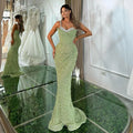 Vestido de noche de lujo estilo sirena verde salvia con un solo hombro y cuentas de cristal, estilo Dubái, para mujer, fiesta 2025, LA72419 