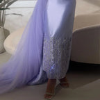 Sage Green Satin One-Shoulder Beaded Mermaid Tea-Length Evening Gown for Women - Wedding Party 2025 LA72194