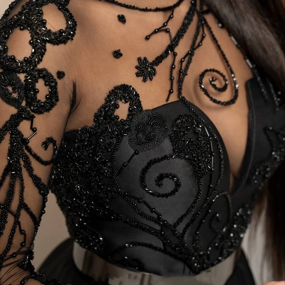 Vestidos de noche negros de satén con corte A y fajas con cuentas, sexys, para mujer, para fiesta, LA71139 