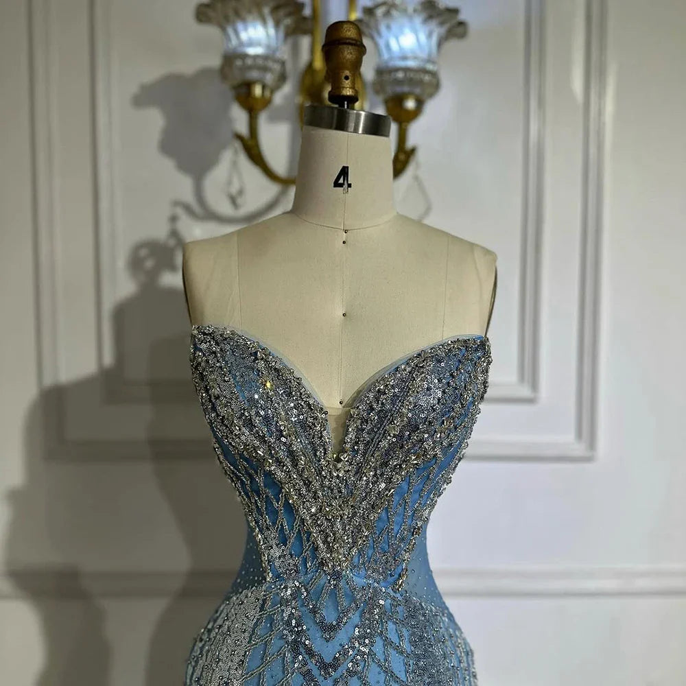 Saudi Arabic Blue Strapless Mermaid Evening Dresses Gowns Beaded For Formal Occasion LA72901 2025