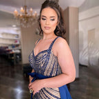 Vestido de fiesta árabe de lujo con escote corazón y cuentas, falda desmontable de sirena azul sexy, vestido formal de noche para mujer 2025 LA71786 