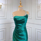 Vestido de noche árabe de satén verde sexy con un solo hombro, corte sirena, elegante y de lujo, con cuentas, para mujer, fiesta, LA71739 