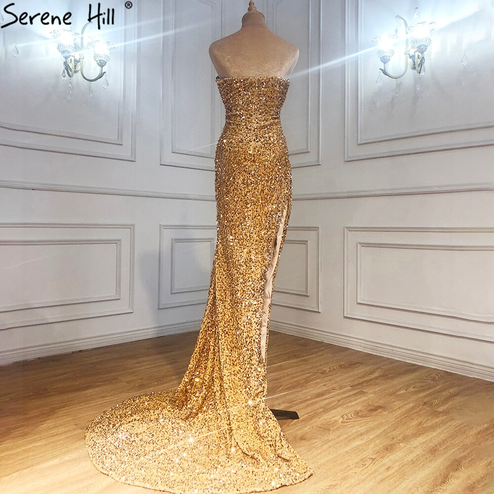 Sexy Meerjungfrau Silber Luxus Mit Abnehmbaren Ärmeln Split Elegante Abendkleider Für Frauen Party LA70954 