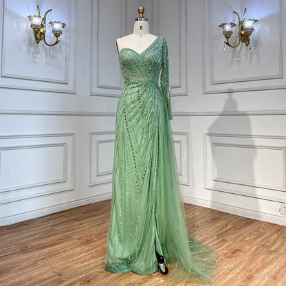 Sexy Eine Schulter Split Mint Mermaid Perlen Arabisch Abendkleider Kleider Für Frau Hochzeit Party 2025 LA71859 