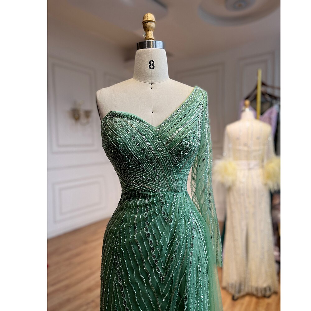 Vestido de noche árabe con un hombro al descubierto, corte sirena, menta, con cuentas, para mujer, para boda, fiesta, 2025, LA71859 